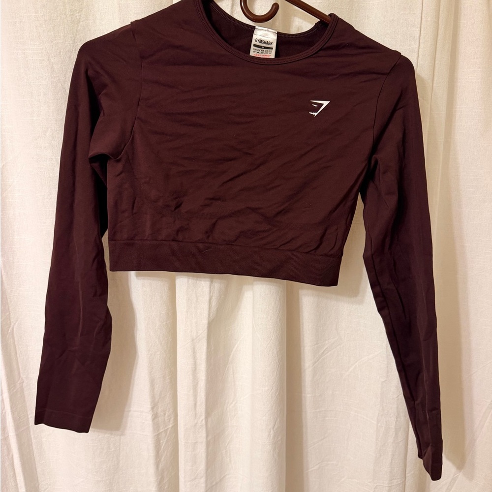 Gymshark Long Sleeve Crop Top in Deep Maroon